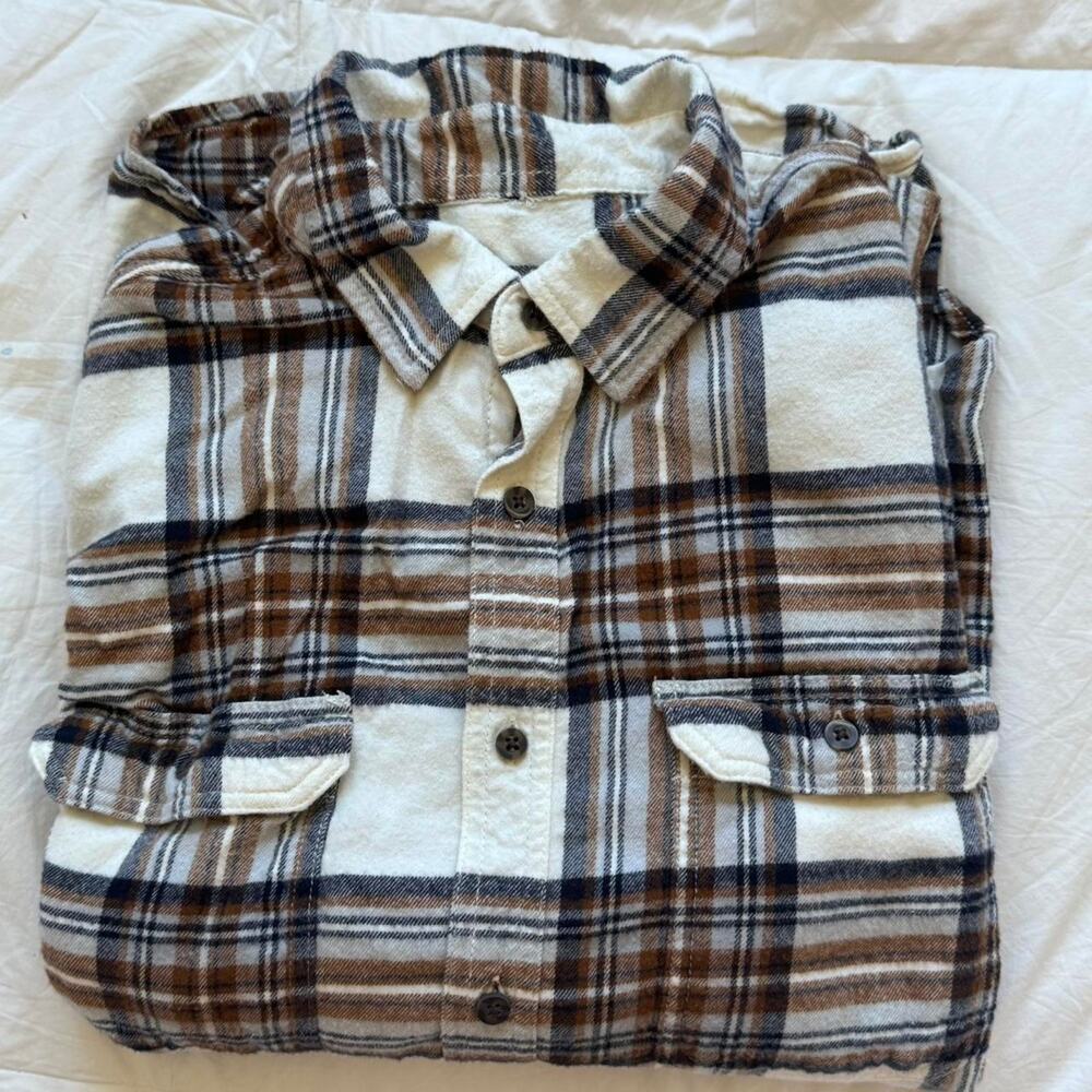 George mens super Soft plaid flannel shirt button up sz L long sleeve country